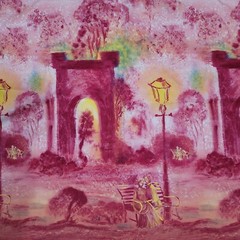 Victorian Lovers in the Park Vibrant Fabric Art Panel Wall Hanging Table Cover