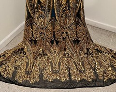 Black Gold 4way stretch sequin Lace fabric 50” Width Sold By The Yard