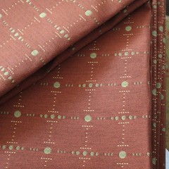 Vtg MCM Upholstery Fabric Atomic Geometric Dots, Terra Cotta Red, Gold 7.3 yds