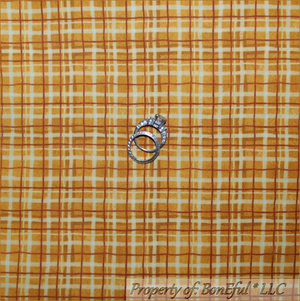 BonEful Fabric FQ Cotton Quilt Yellow Gold Metallic Plaid Check Stripe Xmas Mask