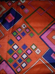 Mid-Century MOD Polyester Fabric Geometric Squares Orange Blue Green Pink White