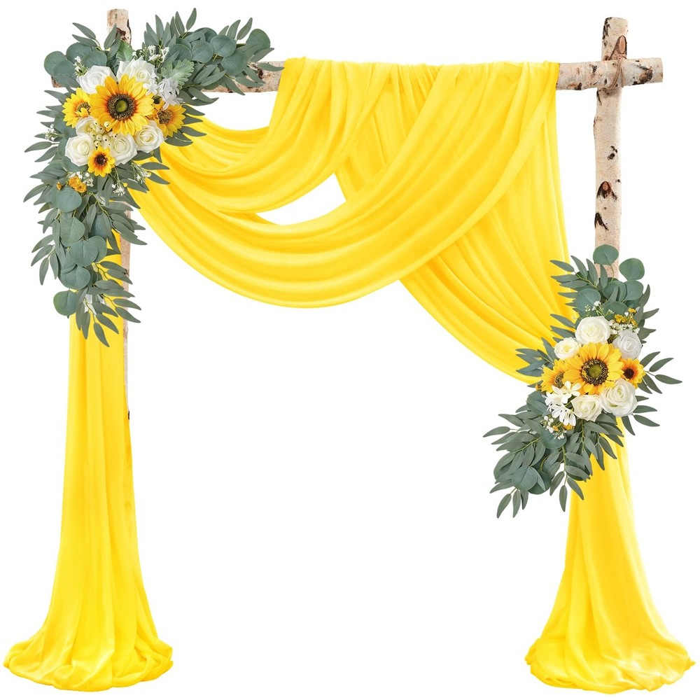 Yellow Chiffon Sheer Wedding Arch Draping Fabric Curtains 28 In x 20ft 2 Panel