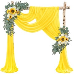 Yellow Chiffon Sheer Wedding Arch Draping Fabric Curtains 28 In x 20ft 2 Panel
