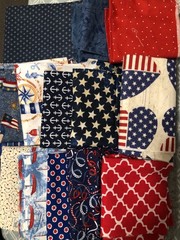Lot of 2.5 Pounds = 6 + Yards Cotton Quilt Fabric Red Blue Americana Valor USA