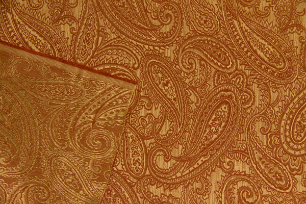 Discount Fabric JACQUARD Terra Cotta on Gold Paisley Drapery Fabric