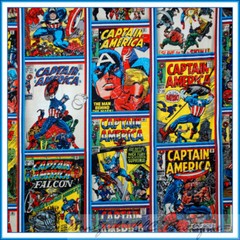 BonEful Fabric FQ Cotton Quilt OOP Captain America Marvel Super Hero Comic Block