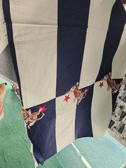 9 YARDS Uncut 100 Cotton Fabric Rodeo Blue/White Stripe Bull Riding quilt clothe