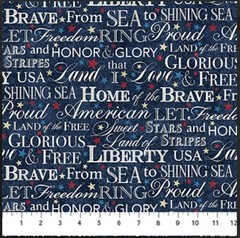 Cotton Stars and Stripes Patriotic Words USA Navy Fabric Print by Yard D305.70