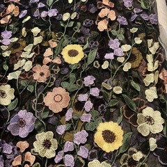 Over 4 Yards~ Beautiful 3D Embroidered Flowers on Black Tulle Lace Fabric