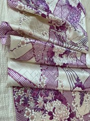 Vintage Japanese kimono silk fabric / 14″, 7″ wide/ wisteria, white base DA22