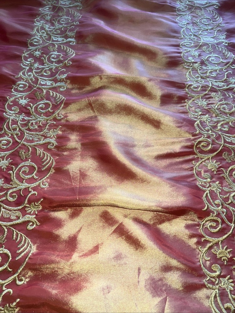 FAUX SILK EMBROIDERED 58” DRAPERY UPHOLSTERY Sold By The Yard