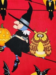 Alexander Henry Fabric Lifes With 2006 Red 1 Yard Witch Black Cat Halloween