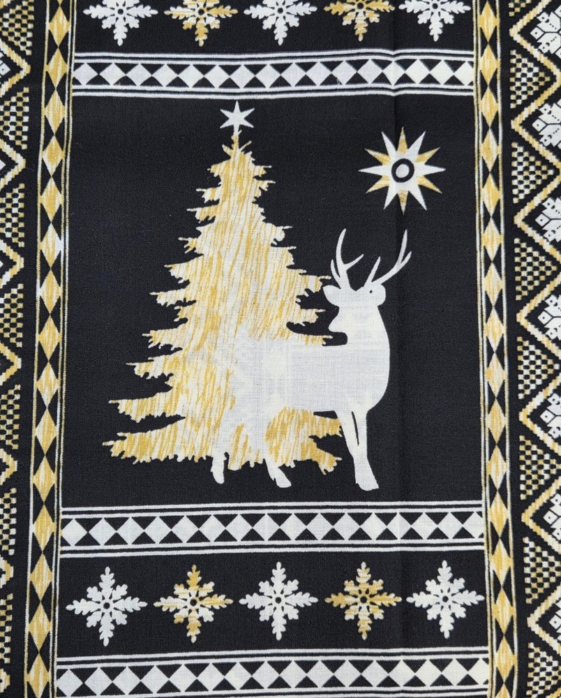 Christmas Tree Fabric 2 Yards Reindeer Snowflake Black White Beige Hancock