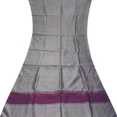 Vintage Gray 100% Pure Silk Handloom Sari Remnant 4YD Craft Fabric Silk Scrap