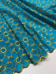 Turquoise Blue Gold Voile Lace| Gold Floral Lace Embroidery| Sold by 5 Yards.