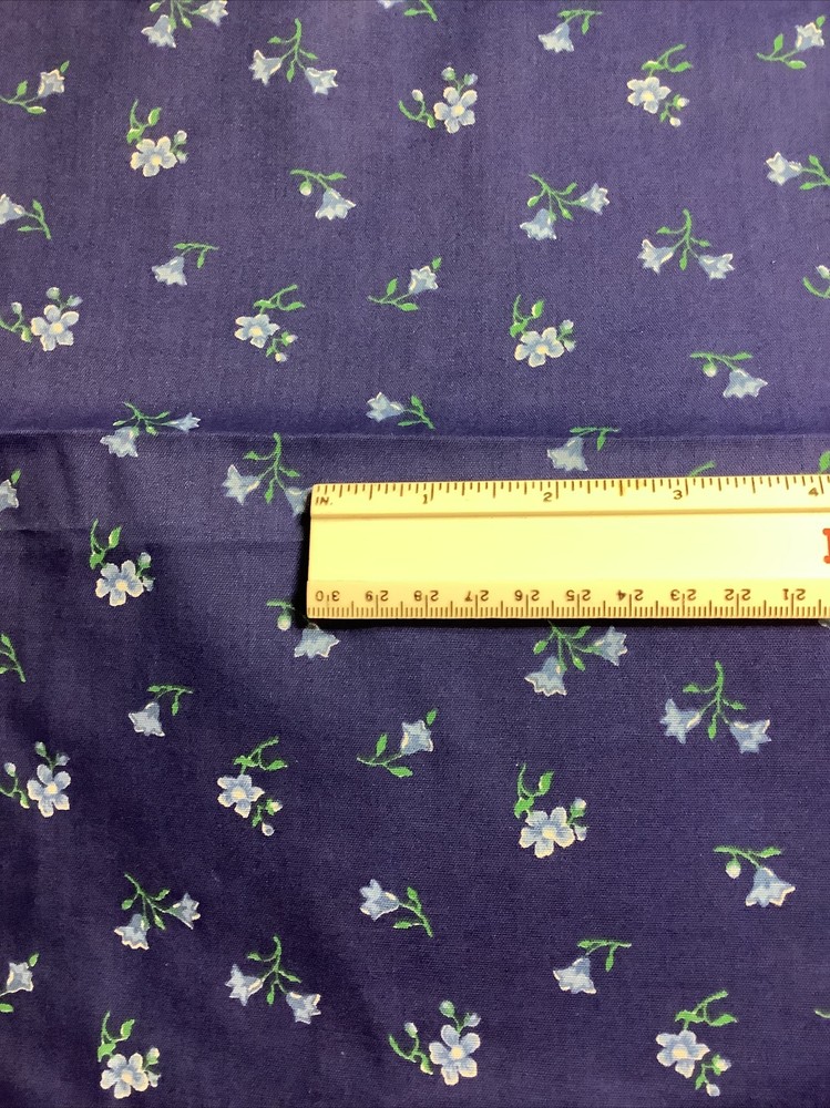 Scattered Blue Flowers On Blue 1-1/2 Yards X 44” Cotton Fabric