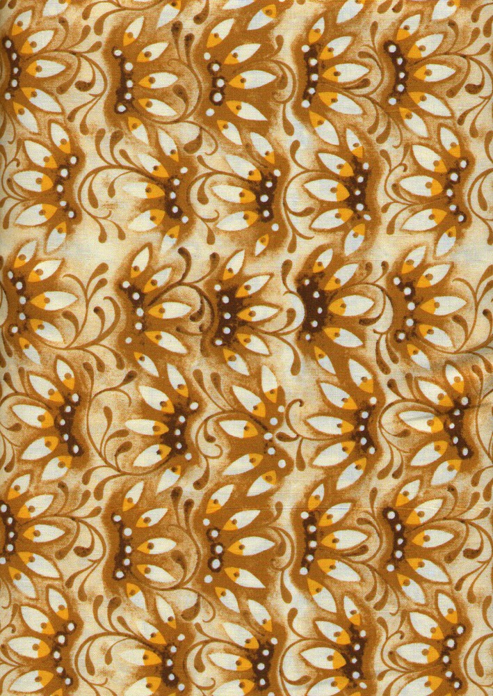 Mooshka Brown Orange Floral Fans Quilt Fabric – Free Shipping – 1 Yard