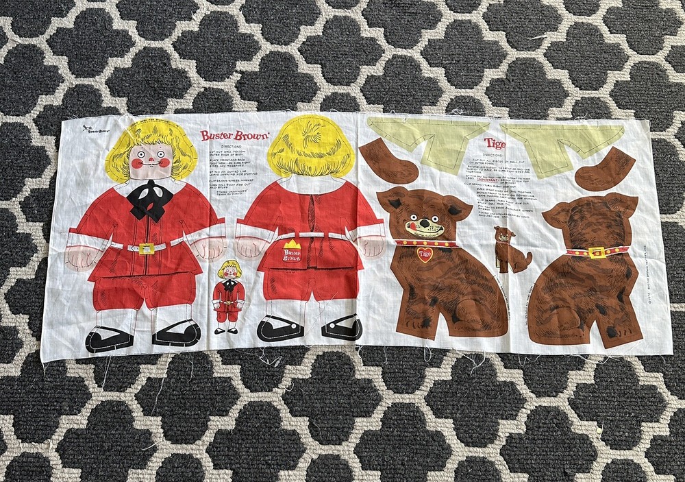 Vintage Buster Brown & Tige Cut and Sew Doll Pillow Templet 1974 Textiles 18×43