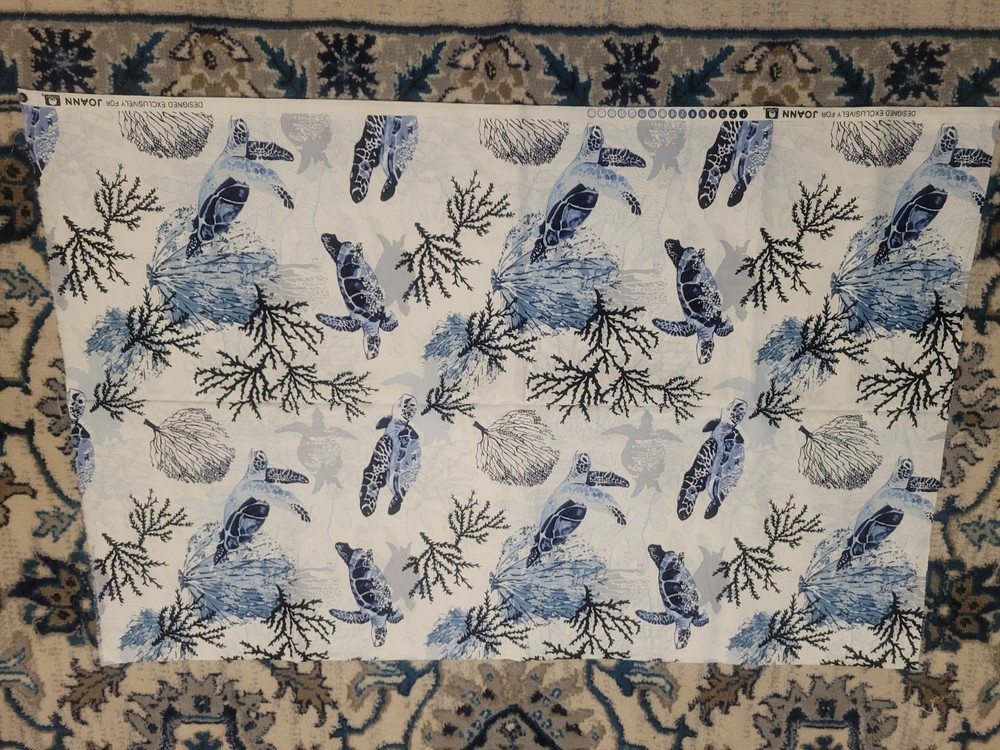 Blue Tortoise and Coral on White~~Joann 33″ X 44″