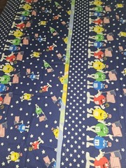 PATRIOTIC M & M’s FABRIC W/BORDER Lot Of 2 Cut Remnant Pieces Both 72″ X 25″Wide