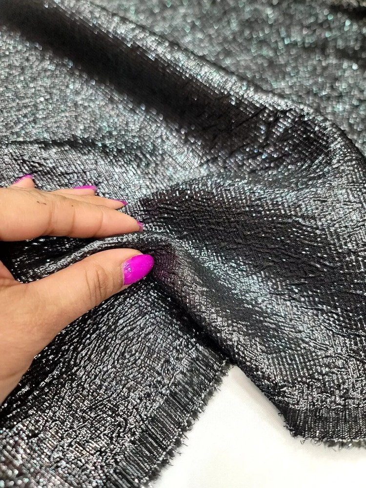 “Charcoal Metallic Brocade Fabric with Embossed Design – Sold by the Meter for E