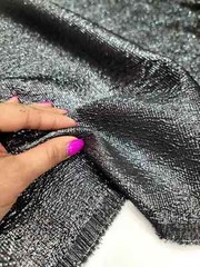 “Charcoal Metallic Brocade Fabric with Embossed Design – Sold by the Meter for E