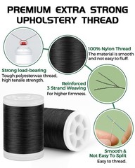 330 Yards FIVEIZERO Extra Strong Upholstery Thread,Black Bonded Nylon Black