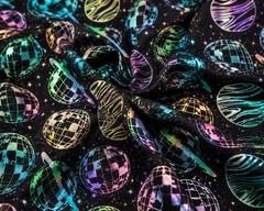 Holographic Disco Planets Cotton Knit Fabric 57” Wide by Pop! 6yd Cont Piece