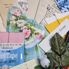 Junk Journal Lot 1Lb Ephemera Card Ribbons Book Page Fabric Button Craft Collage