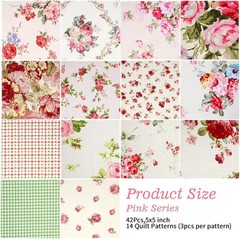 42Pcs Pink Charm Packs for Quilting, 100% Cotton Fabric Squares 5 x 5Inch Pre…