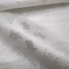 Silver Metallic Brocade Fabric Devotional Cross Design By Yard Baptism Bridal
