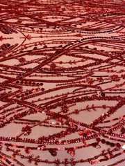 Red Luxury Sequin Fabric on Mesh Beaded Sequin Lace – Glamorous Evening
