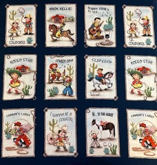 PANEL HAPPY TRAILS LIL COWHANDS BLOCKS BY MICHAEL MILLER COWBOYS FABRIC 22″X44″