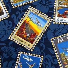 2.7 Yds Hawaiian Tropical Fabric Airline Travel Posters Hoffman Fabrics Cotton