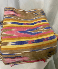 Fabric yardage, 2 pieces woven ikat cotton pink blue tan 42″x132″ + 42 x58″