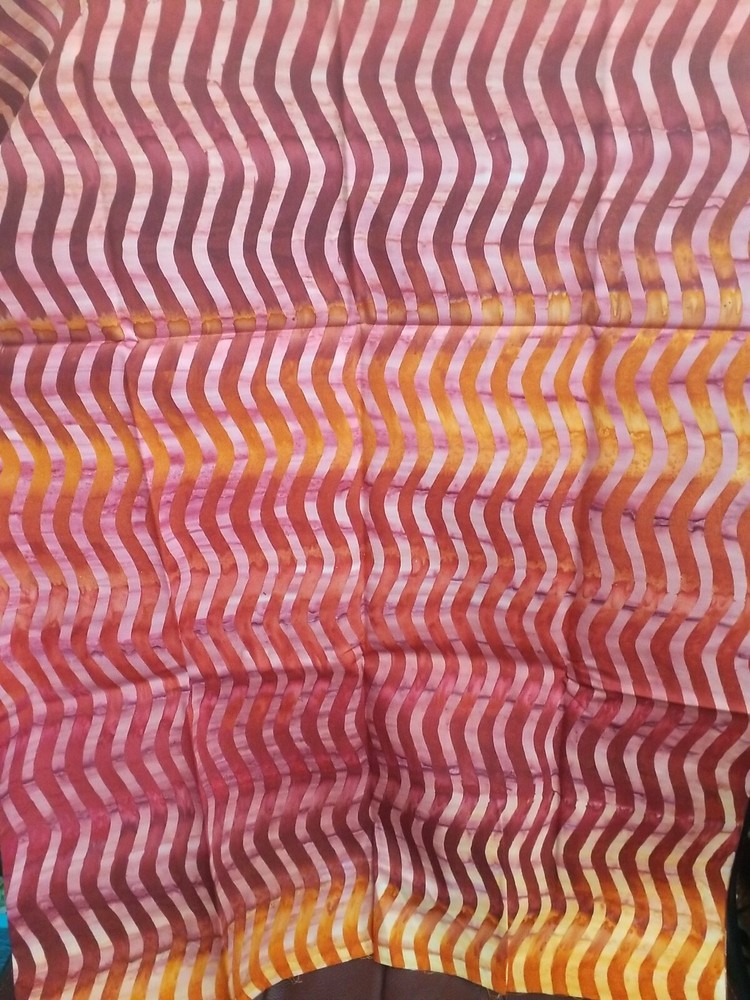 Batik Cotton Fabric – Pink/Orange Background w/Red Lines, 37″ L x 44″ W