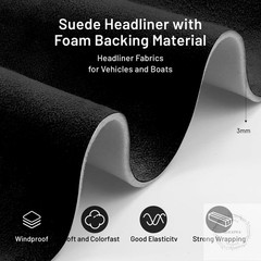Suede Auto Headliner Fabric 98″ L × 60″ W with Foam Backing – Black Interior