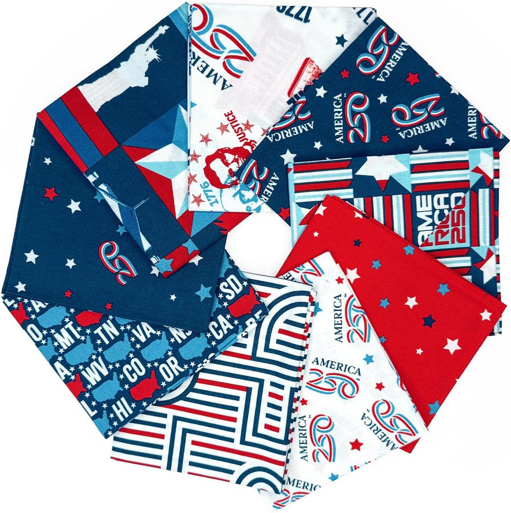 America250™ Offically Licensed Fat Quarter Fabric Bundle – 9 Assorted 18″ X 22″
