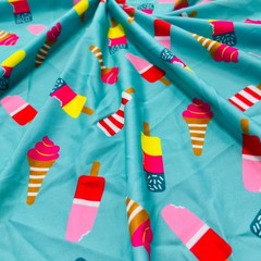 Spandex Fabric Ice cream with Blue Background print Stretch 60″wSwimsuit By Yard