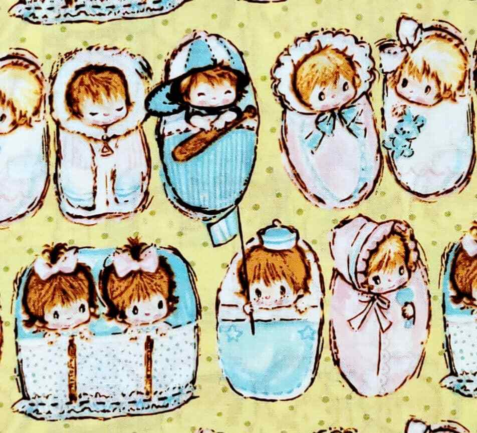 Baby Babies Twins Infants Newborn Pink Blue Yellow Cotton Quilt Fabric JoAnn BTY