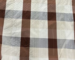 Ivory Brown Gray Plaid 100% silk dupioni fabric 54” wide Sold By The Yard