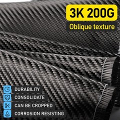 Carbon Fiber Fabric 9.8ft x 7.87″ Cloth Sheet Roll 2×2 Twill Weave 3K 200g Black