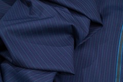Vintage Drago Super 130’s Wool – 2.4m – 240g – Navy Pinstripe w/ Burgundy & Azur