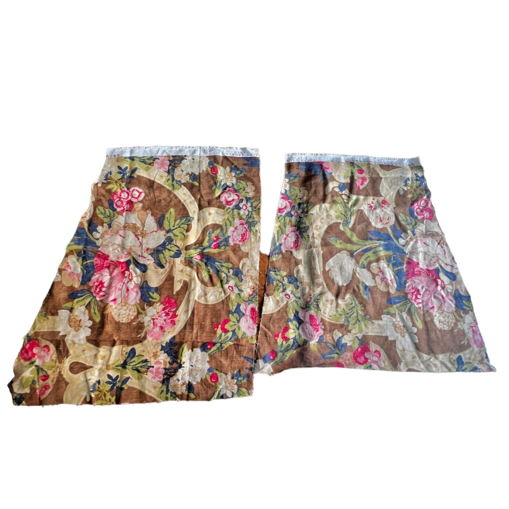 2X Ralph Lauren 100% Linen Fabric Juniper Berry “Heathersage Floral” Brown Cream