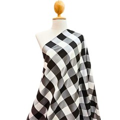Thai Silk Fabric Gingham Plaid Black White Dressmaking Dresses Blouses Scarves