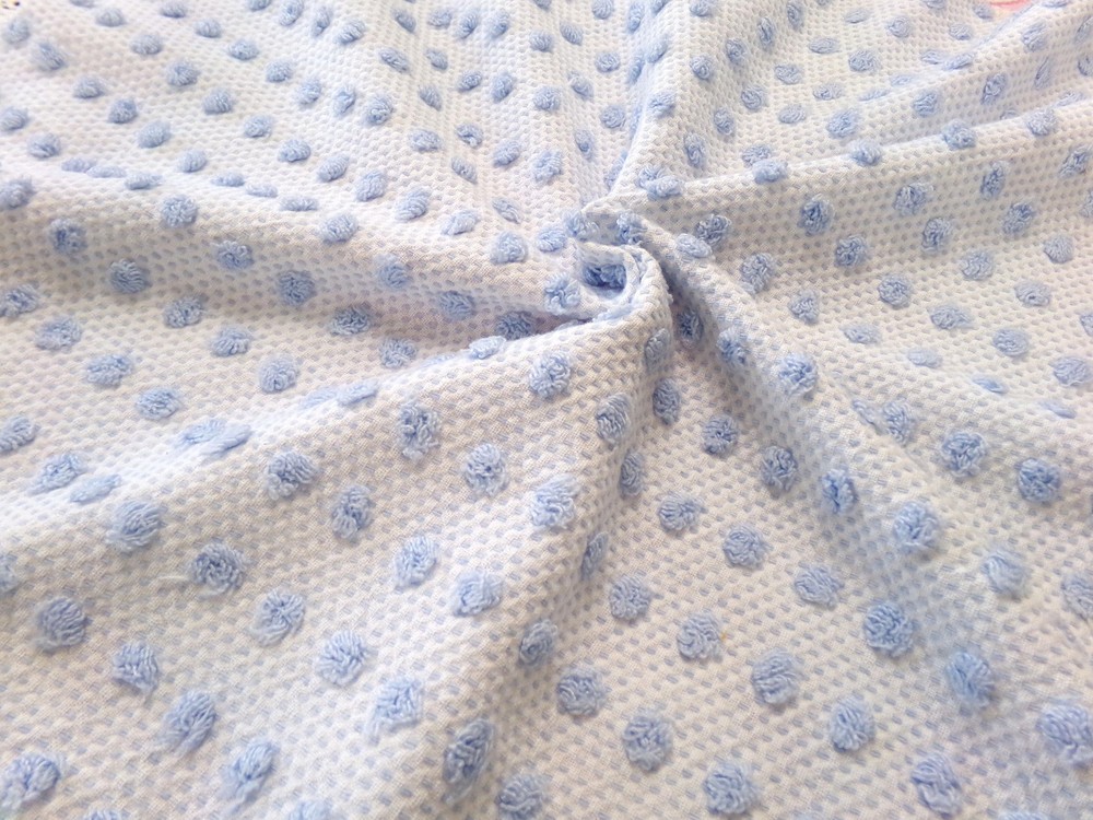 Bubble Pop Blue Woven Vtg Chenille Bedspread Fabric Coastal Chic 21″ x 23″ Pc