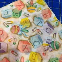 9″ Fabric Squares – Lot of 13 – Vintage baby theme blocks numbers rattle pastel