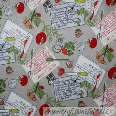 BonEful Fabric FQ Cotton Quilt VTG Gray Red Green Kitchen Garden Tomato Veggie L
