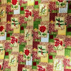 Holiday Christmas’ Tis the Season’ Florals Scrip cotton fabric BTHY 18″ x 42″