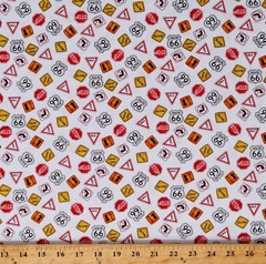 Cotton Route 66 Road Signs Stop Yield Fabric Print by the Yard D476.44